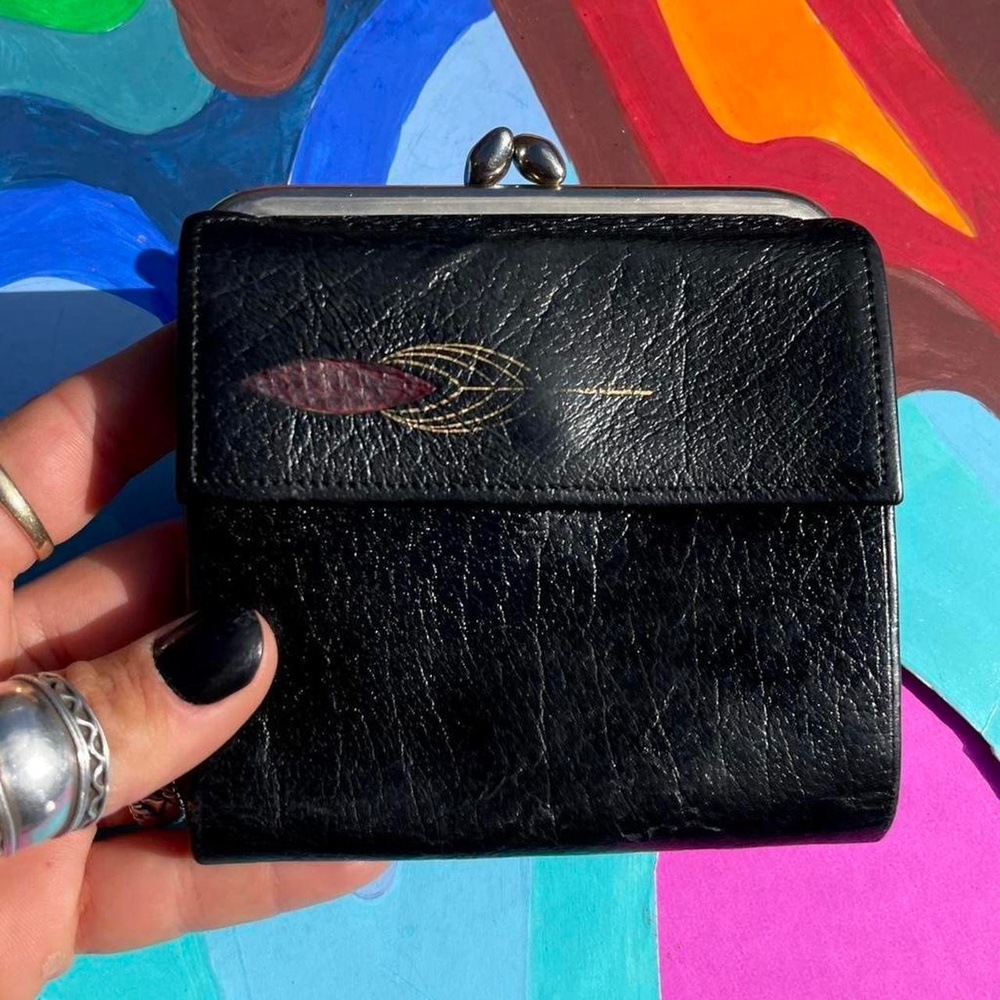 40s art deco Princess Gardner black genuine buffalo calf leather wallet